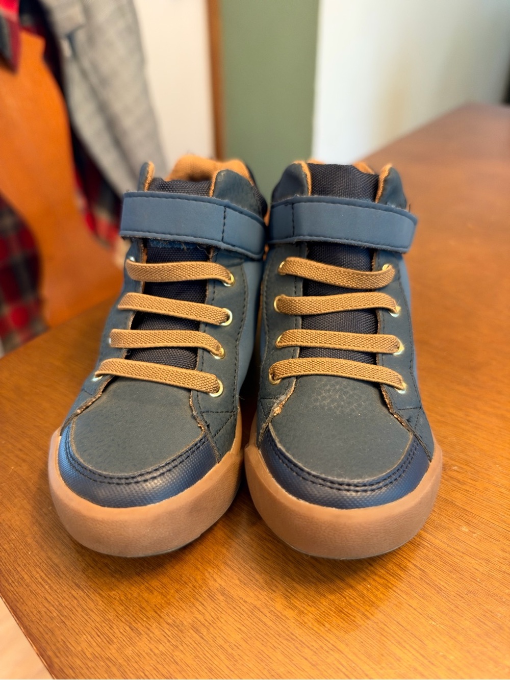 pediped Navy and Tan Kids High-Top Sneakers